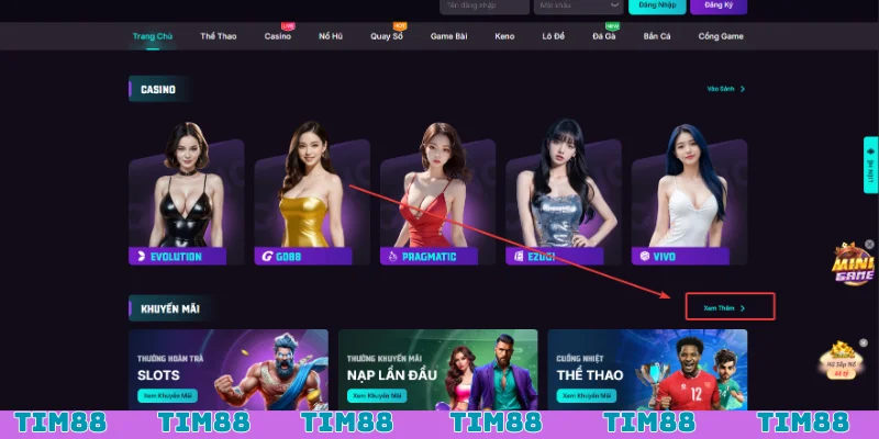 Vào mục ưu đãi trên trang web lừa chọn khuyến mãi đăng nhập